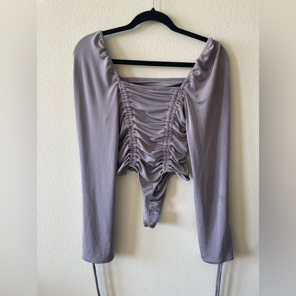 Free People lilac purple ruched long sleeve bodysuit - Picture 4 of 5